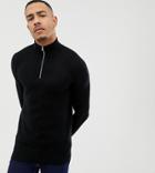 Asos Design Tall Midweight Half Zip Sweater In Black