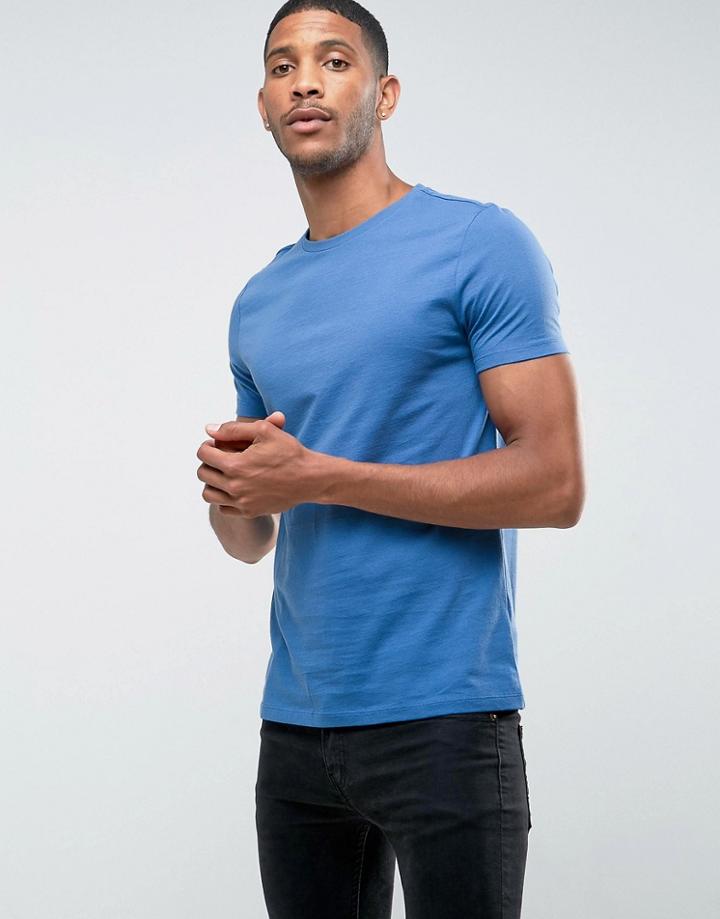 Asos T-shirt With Crew Neck In Blue - Red