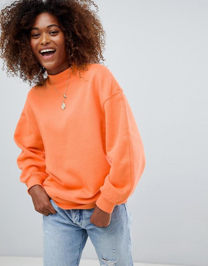Bershka High Neck Oversized Sweater In Fluro Peach - Orange