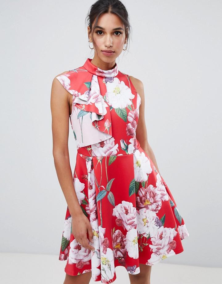 Ted Baker Grayce Iguazu Neck Ruffle Skater Dress - Multi