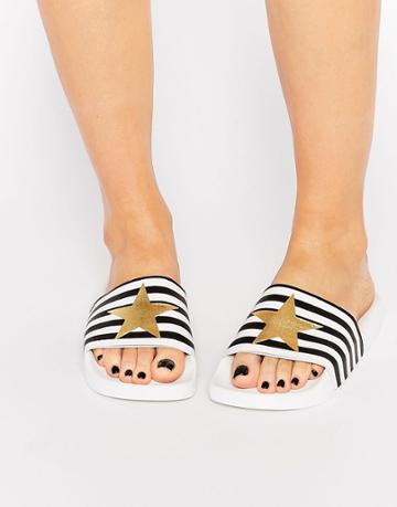 Thewhitebrand Stars & Stripes Slider Flat Sandals - White