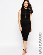 Asos Curve Body-conscious Dress With High Neck & Zip Front - Black