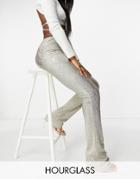 Asos Design Hourglass Jersey Sparkle Kick Flare Suit Pants In Gold-silver