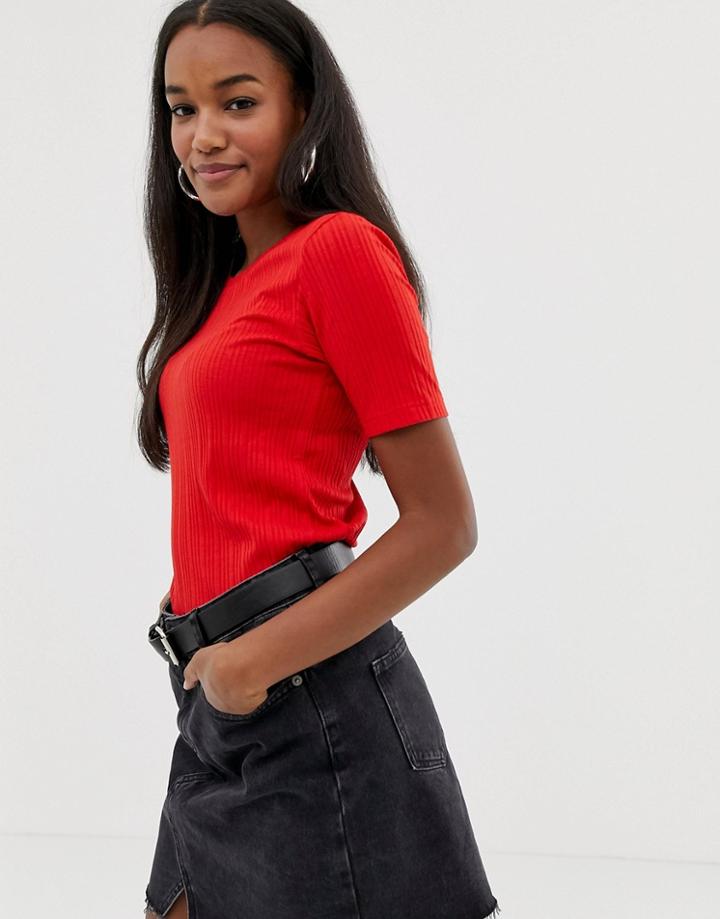 Brave Soul Valerie Rib T-shirt - Red
