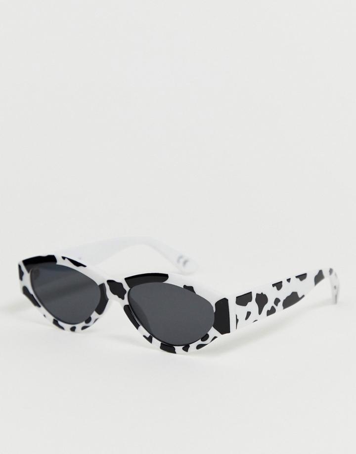 Asos Design Oval Sunglasses In Cow Print - Multi