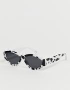 Asos Design Oval Sunglasses In Cow Print - Multi