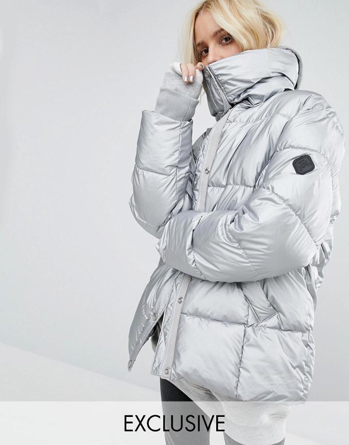 Puffa Oversized Padded Jacket In Metallic Silver - Silver