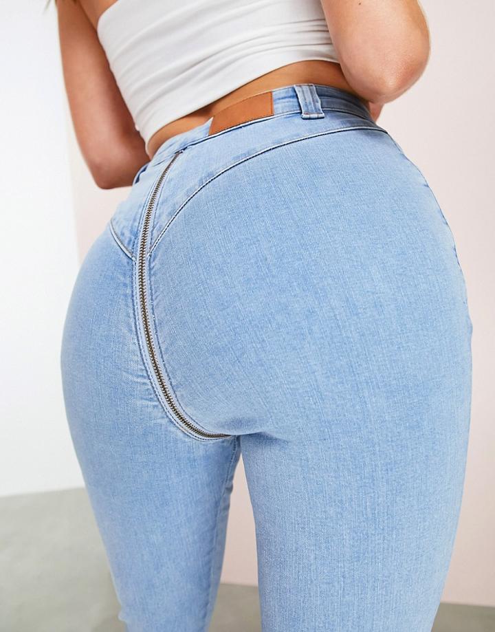 Asos Luxe Hourglass Skinny Jean With Zip Through Detail In Blue-black