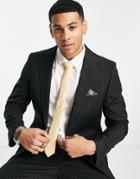 Harry Brown Metallic Pinstripe Skinny Fit Suit Jacket-black
