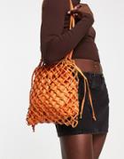 Topshop Large Satin Pu String Shoulder Bag In Orange