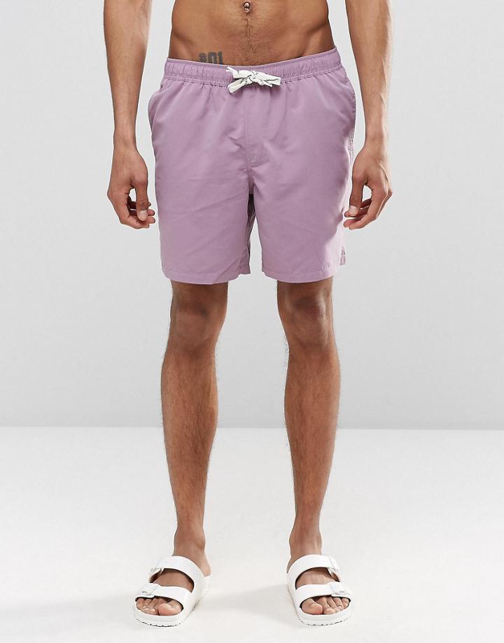 Asos Mid Length Swim Shorts In Purple With Drawcord Detail - Purple
