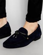 Asos Loafers In Navy Suede With Leather Trims - Navy