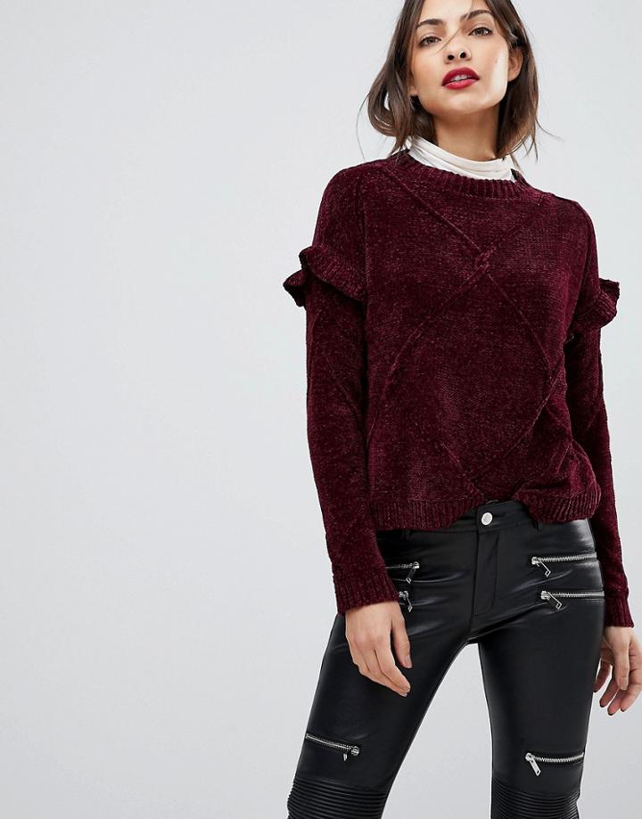 Mango Chenille Frill Detail Soft Knit Sweater - Pink