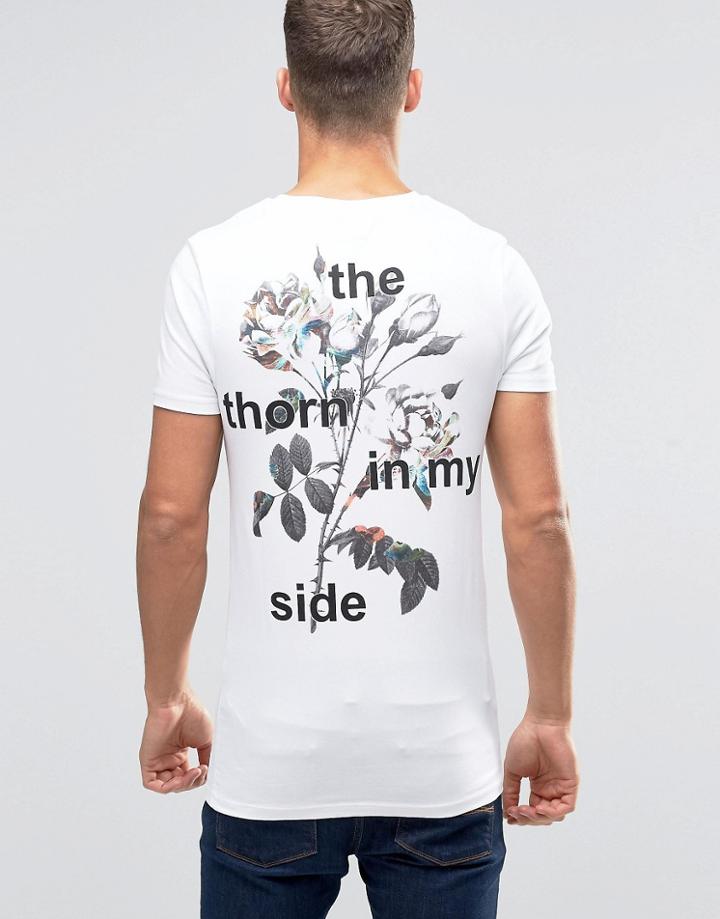 Asos Longline Muscle T-shirt With Thorn Print - White