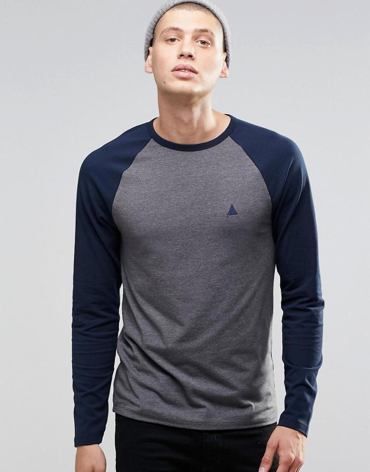 Asos Muscle Long Sleeve T-shirt With Contrast Raglan Sleeves And Logo - Gray