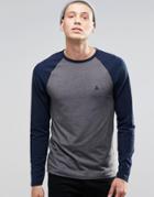 Asos Muscle Long Sleeve T-shirt With Contrast Raglan Sleeves And Logo - Gray
