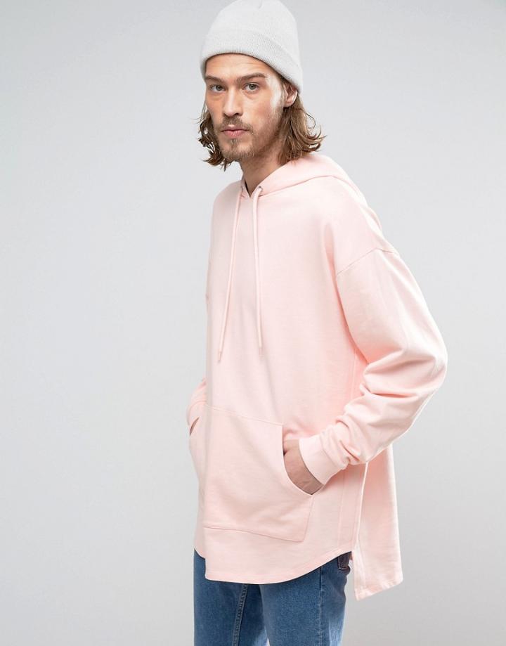 Asos Oversized Super Longline Hoodie With Stepped Hem - Pink