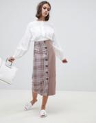 Asos Design Tailored Cut About Check Button Midi Skirt - Multi