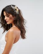 Loverocks London Leaf & Rhinestone Wire Hair Comb - Gold