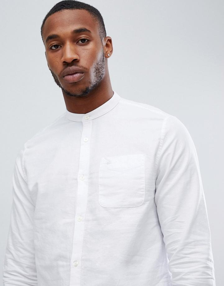 River Island Oxford Shirt With Grandad Collar In White - White