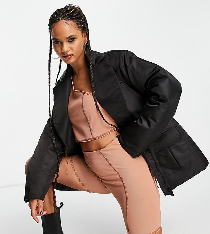 Asyou Puffer Blazer Jacket In Black