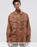 Reclaimed Vintage Camo Over Shirt In Over Dye In Regular Fit - Brown
