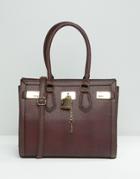 Aldo Structured Tote With Faux Snake Detail - Oxblood