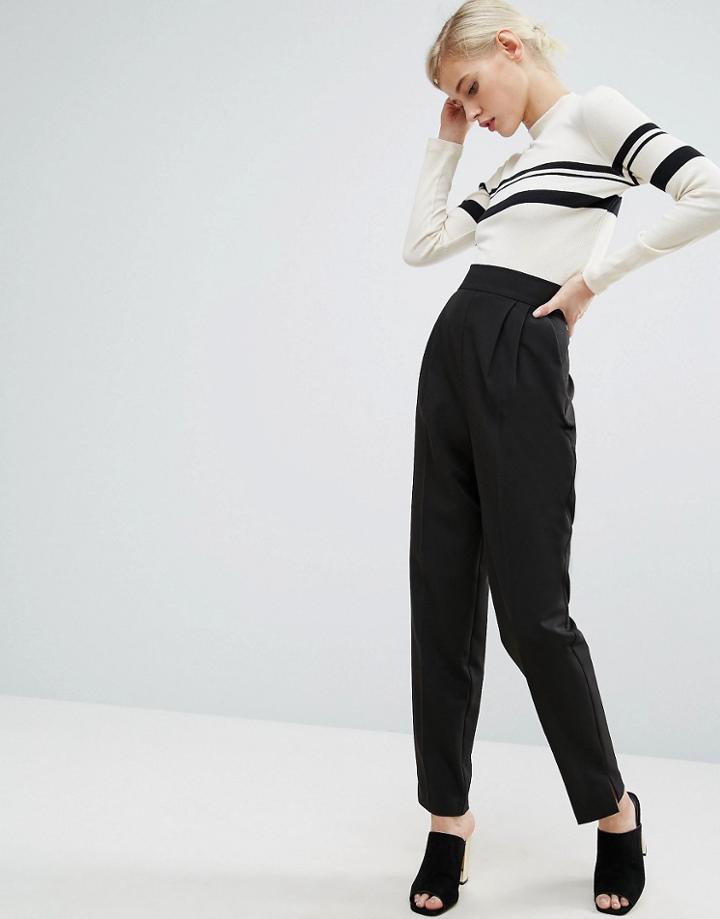 Asos High Waist Tapered Pants - Black