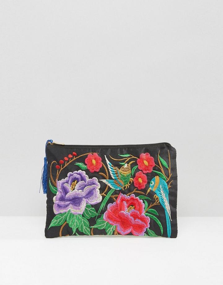 Reclaimed Vintage Embroidered Tassel Clutch Bag - Black