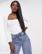 Asos Design Square Neck Top With Long Sleeve In White