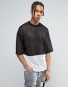 Asos Oversized T-shirt In Monochrome Mesh Fabric With Half Sleeve - Black