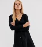 Asos Design Tall Button Through Rib Tea Dress-black