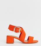 Asos Design Wide Fit Hip Hop Block Heeled Sandals In Orange - Red