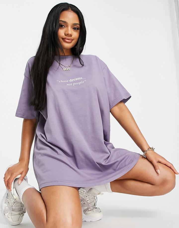 Night Addict Oversized Slogan T-shirt Dress-purple