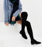 Asos Design Slim Kaska Flat Studded Over The Knee Boots - Black