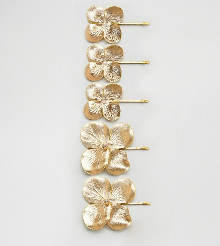 Asos Pack Of 5 Gold Leaf Hair Clips - Gold