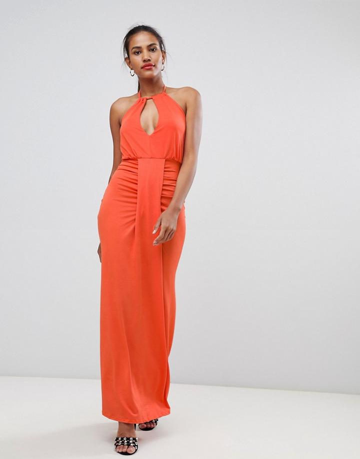 Missguided Halterneck Ruched Front Dress - Orange