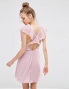 Asos Soft Ruffle Lace Plunge Mini Dress - Pink
