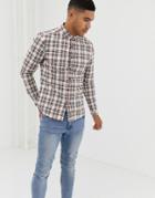 Asos Design Skinny Fit Check Shirt In Ecru-beige