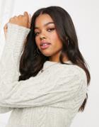 French Connection Cable High Neck Sweater In Cream-grey