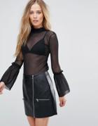 Parisian Mesh Top With Flare Sleeve - Black