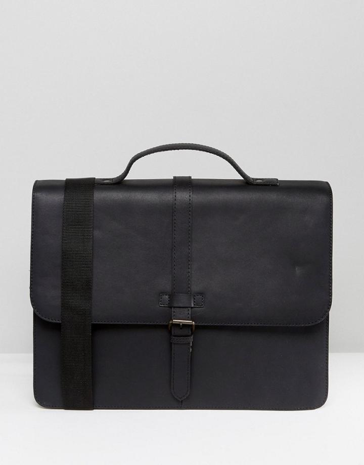 Asos Smart Satchel In Black Leather - Black