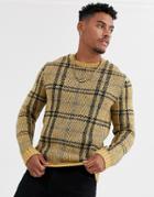 Asos Design Sweater In Tan Check