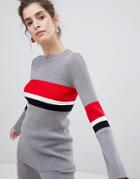 Neon Rose Sweater With Block Stripe Co-ord - Gray