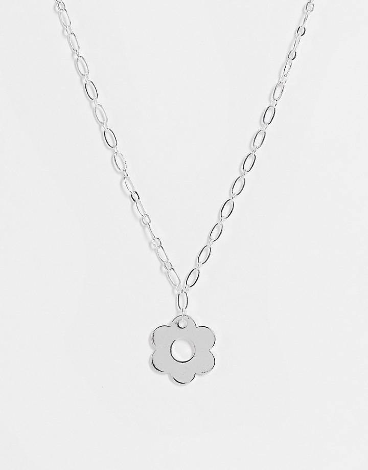 Monki Flower Pendant Necklace In Silver