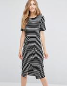 Asos Double Layer Wiggle Dress In Monochrome Stripe - Multi