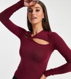 Asos Design Tall Sweater With Cut-out And Knot Front Detail In Dark Red