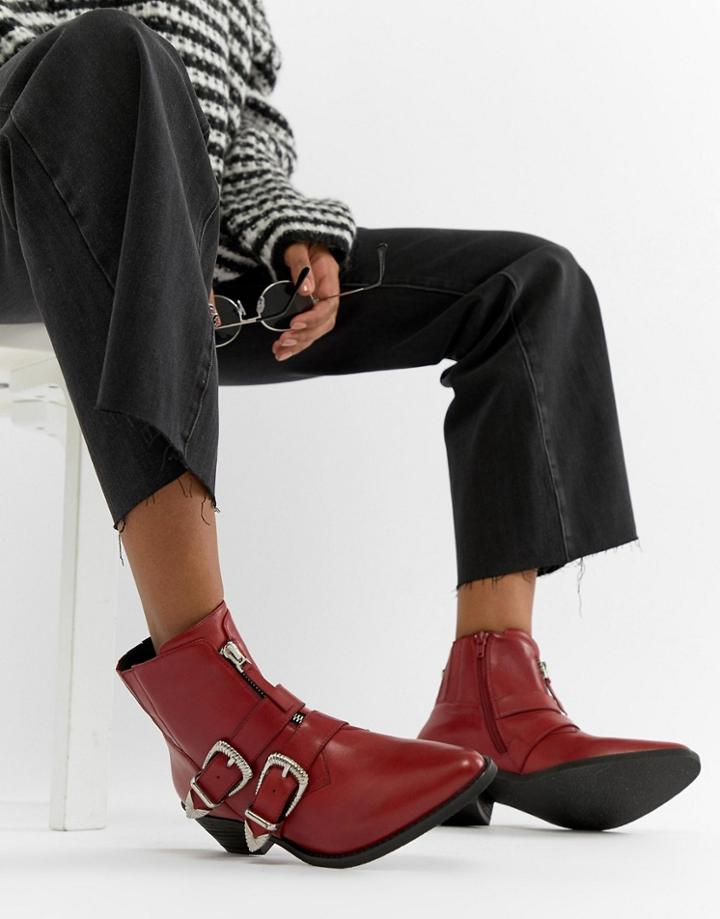 Steve Madden Leia Buckle Western Boot - Red