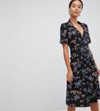 Influence Tall Floral Button Down Midi Shirt Dress - Black