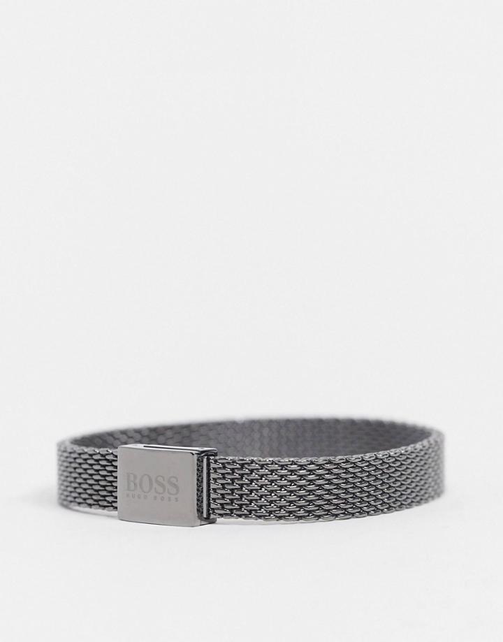 Boss Metal Mesh Bracelet In Gray-grey